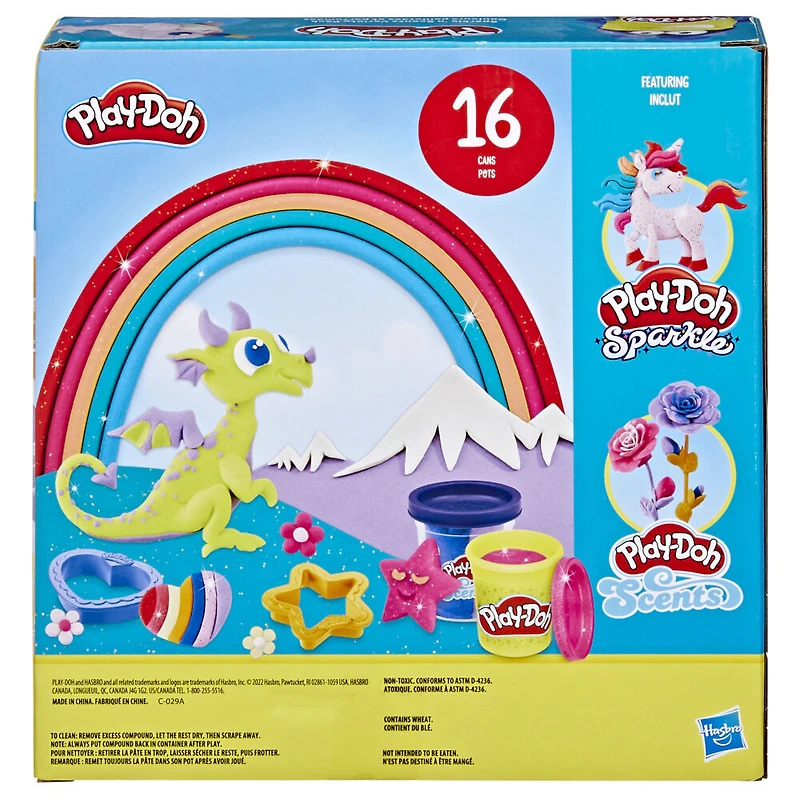 Play-Doh, pack de 16 pots de pâte paillette et parfumée, 4 outils, atoxique