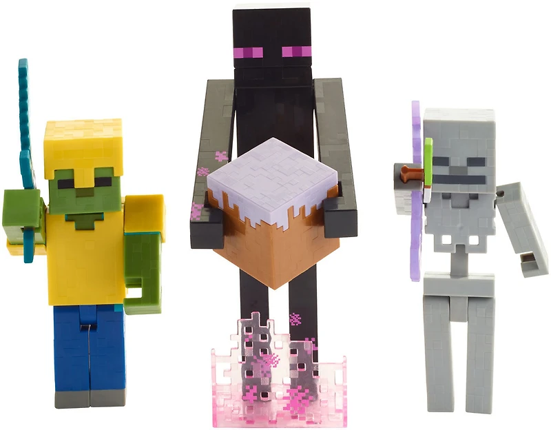 Coffret de 3 figurines articulées Mode Survie Minecraft -  les styles peuvent varier - Notre Exclusivité
