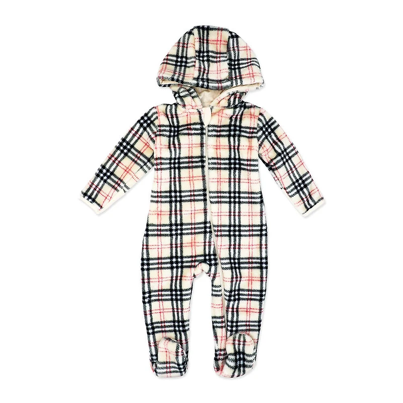 Baby Mode Printed Plush Pram: Tan Plaid Newborn