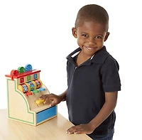 Melissa & Doug Spin and Swipe Wooden Toy Cash Register With 3 Play Coins, Pretend Credit Card