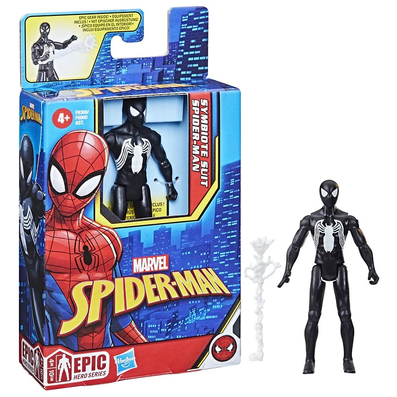 Marvel Spider-Man Epic Hero Series, figurine articulée Spider-Man en costume de symbiote de 10 cm avec accessoire