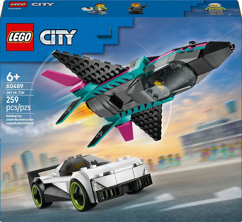 LEGO City L'avion à réaction contre la voiture - Ensemble de jouet de construction avec 2 figurines pour les enfants de 6 ans et plus - 60489
