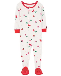 Carter's Strawberry Print Sleep and Play Pajamas White 4T