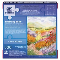 Puzzles Spin Master, Brise d'été, Puzzle de 500 pièces par l'artiste Laivi Põder représentant un paysage de fleurs, avec poster