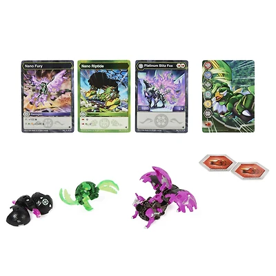 Bakugan Evolutions, Coffret Platinum Power Up Blitz Fox avec Nano Riptide et Nano Fury