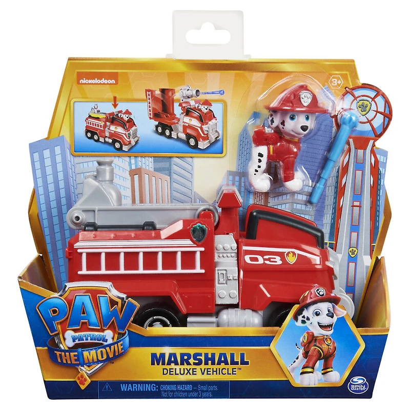 PAW Patrol, Camion de pompier transformable de luxe du film avec figurine Marcus articulée à collectionner