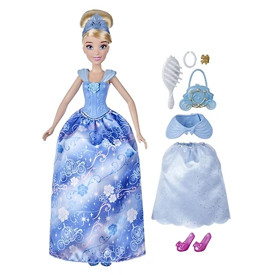 Disney Princess, Princesse et surprises, poupée mannequin Cendrillon avec 10 vêtements et accessoires, surprises cachées