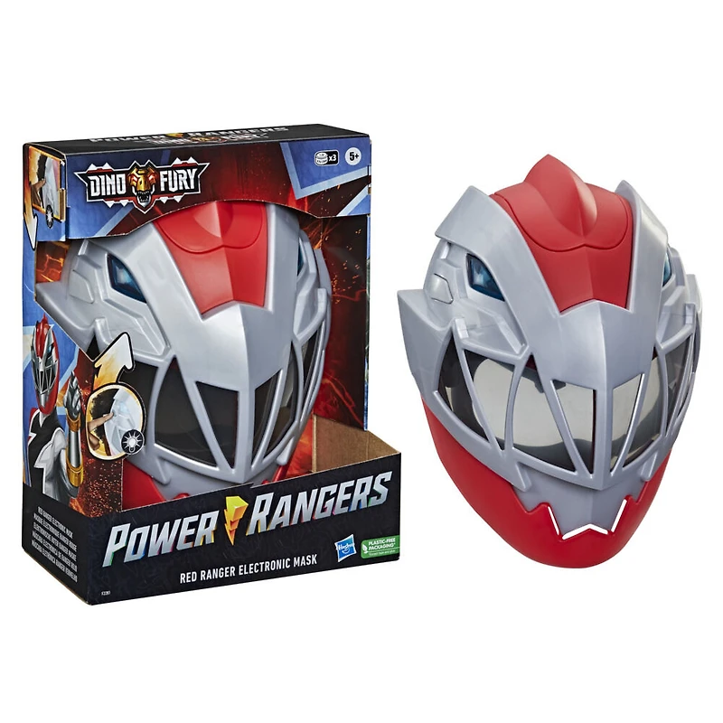Power Rangers, Dino Fury, Masque électronique Ranger rouge, article de déguisement