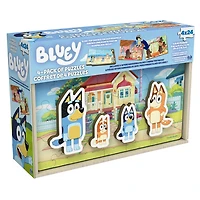 Bluey, Coffret de 4 puzzles en bois avec personnages Bingo, Maman et Papa, Coffret cadeau puzzles de 24 pièces