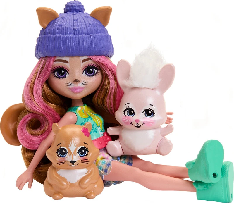 Enchantimals Poupée2 en 1 Lapin et Écureuil, 2animaux, access.