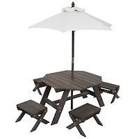 KidKraft - Ensemble de tabourets, parasol et table octogonale de bois, brun ours et beige