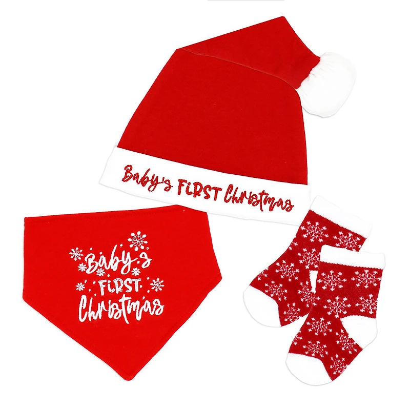 Baby Mode Baby's First Christmas - Red Snowflake 3 Piece Set