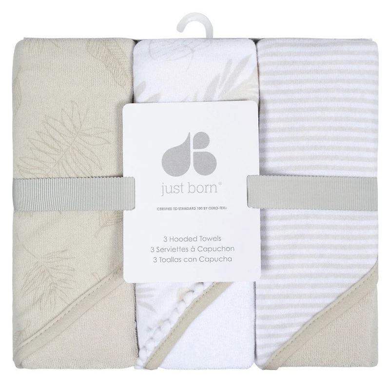 Just Born - 3 Pack Hooded Towel - Natural Leave