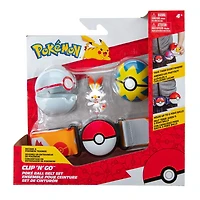 Pokémon Clip 'N Go, ensemble de ceinture Poké Ball - Rapide Ball, Luxe Ball et Flambino (Scorbunny + Quick Ball et Premier Ball)