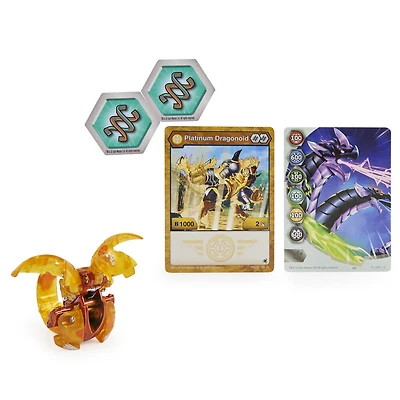 Bakugan Evolutions, Dragonoid (Doré), Bakugan True Metal Platinum Series, 2 BakuCores et carte Personnage