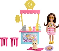 Barbie Chelsea Lemonade Stand Playset with Brunette Small Doll, Puppy, Stand & Accessories Barbie Chelsea Doll & Accessories, Lemonade Stand Playset with Brunette Small Doll, Puppy, Stand & Pieces