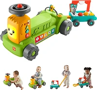 Fisher-Price-Mon Tracteur de la Ferme 4 en 1 Rires et Éveil avec Remorque à tirer-Jouet d'éveil Version Multilangues