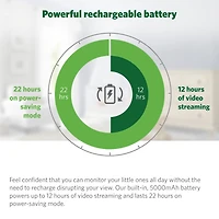 LeapFrog Moniteur de bébé Wi-Fi 1080p panoramique à 360 degrés et inclinaison à 2 camér affichage haute définition 720p de 5 po, veilleuse, vision nocturne couleur, LF925-2HD (blanc)