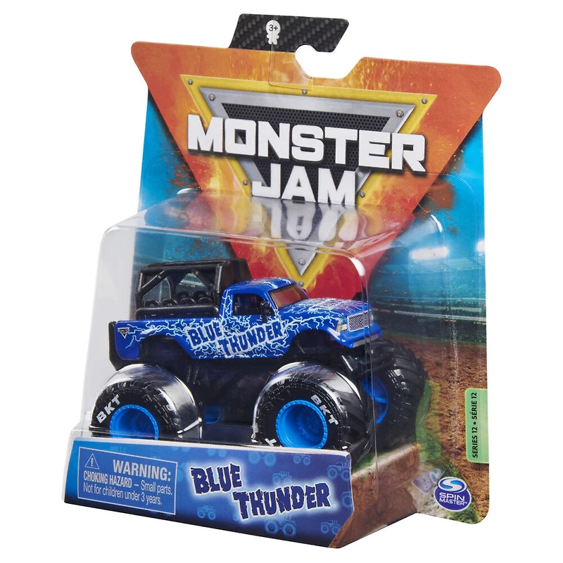 Monster Jam, Monster truck Blue Thunder officiel, véhicule en métal moulé, série Ride Trucks, échelle 1:64