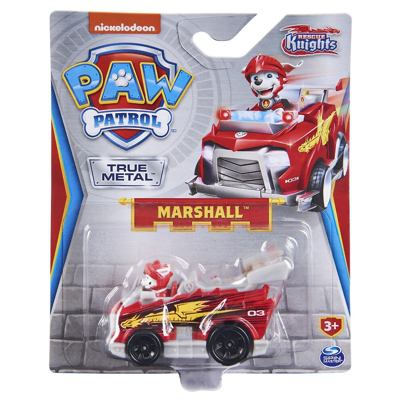 PAW Patrol, True Metal Marshall Jouet véhicule en métal moulé à collectionner, Série Rescue Knights à l'échelle 1:55