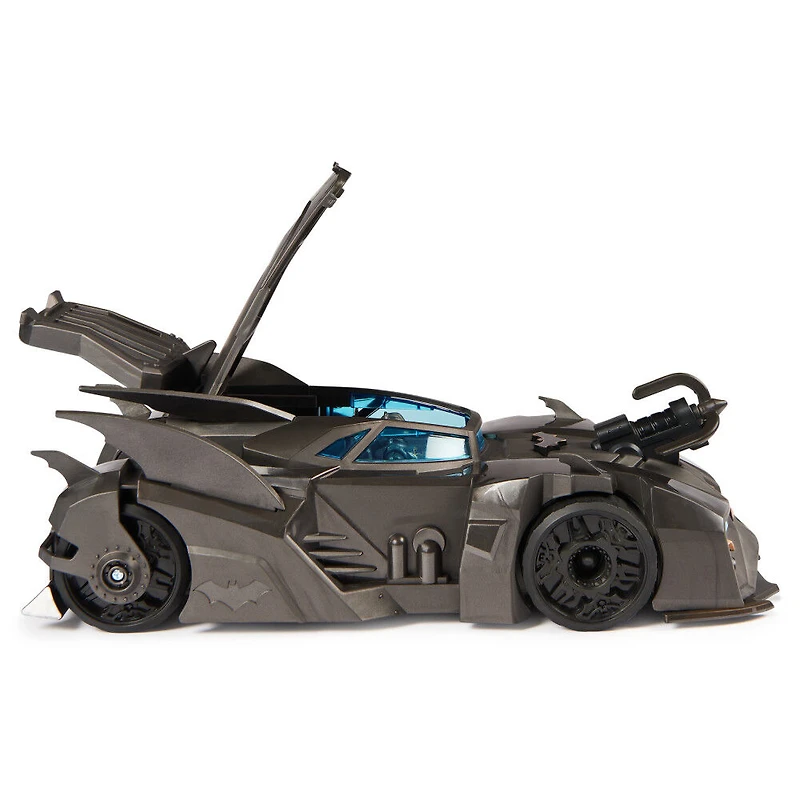 DC Comics, Coffret Crusader Batmobile avec figurine Batman exclusive de 10 cm, 3 figurines de super-méchants en papier