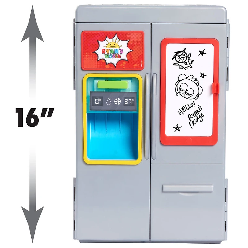 Frigo Surprise de Ryan Chef de Ryan's World, Sons et Lumières, Tableau Effaçable à Sec et Aliments pour Jouer, Paquets Surprises de Figurines, Boue, et Bien d'Autres !
