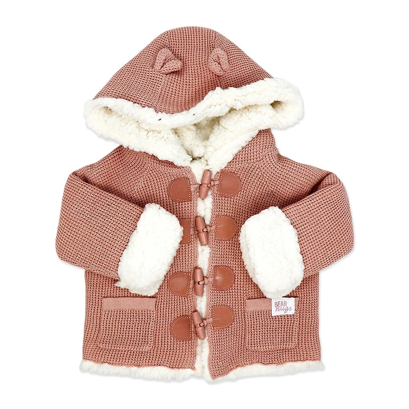 Rock a Bye Baby True Knit Cardigan With Sherpa Lining: Pink 0-3M