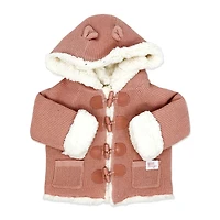 Rock a Bye Baby True Knit Cardigan With Sherpa Lining: Pink 0-3M