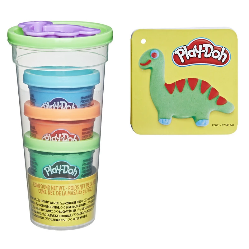 Play-Doh Tampons et couleurs transportables, pack Dinosaure avec 3 couleurs et rangement  - Notre exclusivité