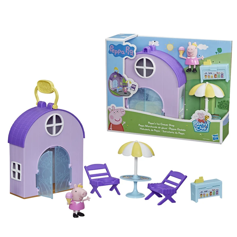 Peppa Pig Peppa's Club Peppa's Ice Cream Shop Preschool Playset Toy, Includes 1 Figure, 4 Accessories, Carry Handle