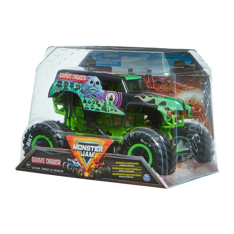 Monster Jam, Monster truck Grave Digger officiel (vert/noir), véhicule en métal moulé à collectionner, échelle 1:24