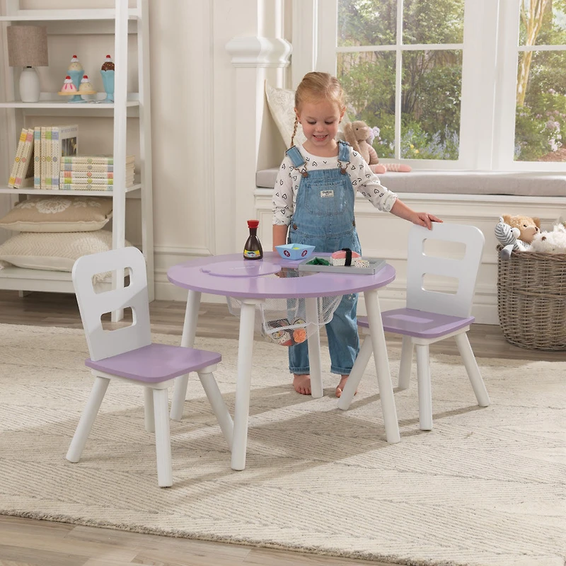 Round Storage able and 2Chair Set-Lavender