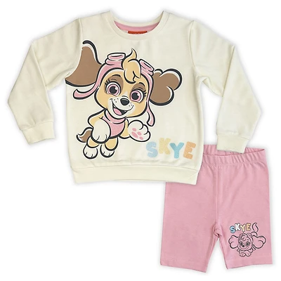 Paw Patrol 2 Piece Long Sleeve Crew & Short Set - Off White/Pink 