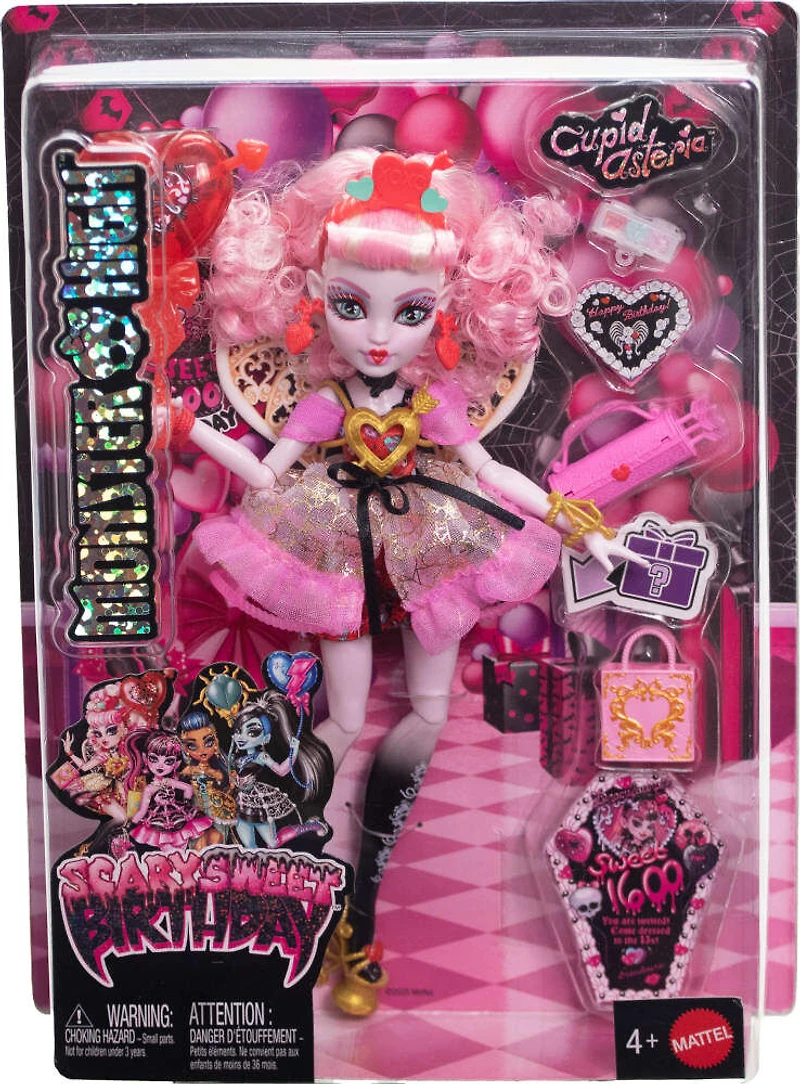 Monster High Scary Sweet Birthday Cupid Asteria Doll in Party Dress with Balloon & Gift