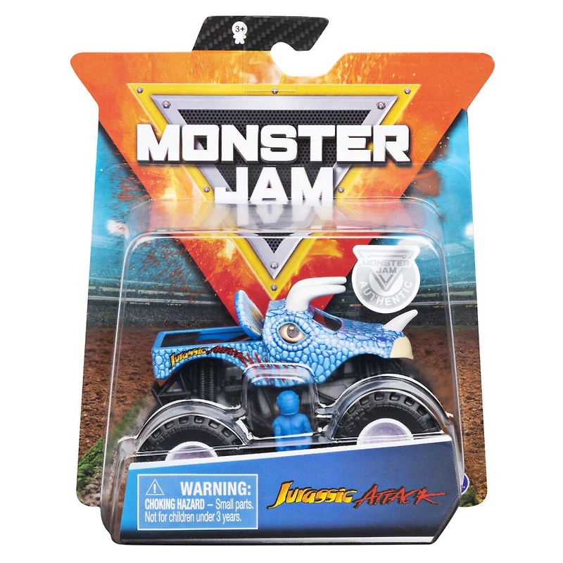 Monster Jam, Monster truck authentique Jurassic Attack en métal moulé à l'échelle 1:64, série Crazy Creatures