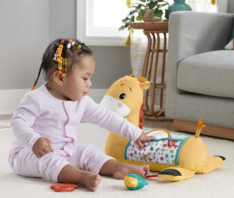 Fisher-Price - Girafe Jeu sur le ventre 3 en 1, hochet, dentition, mir. 