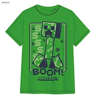 T-Shirt À Manches Courtes Minecraft Boom Boy Vert Classique