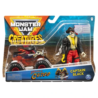 Monster Jam, Coffret Monster truck Pirate's Curse à l'échelle 1:64 officiel et figurine articulée Captain Black Creatures de 13 cm