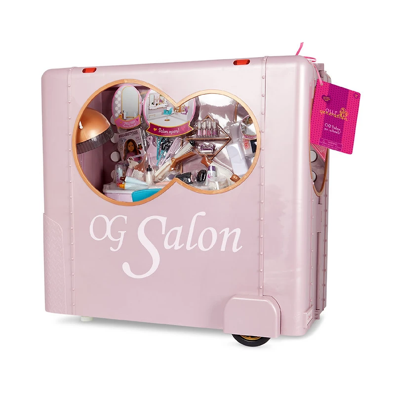 Our Generation Salon on Wheels Ensemble de salon de coiffure pliable pour poupées 46 cm