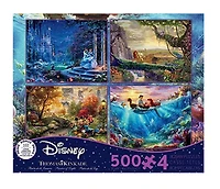 Ceaco Thomas Kinkade Disney 4-in-1 500-Piece Puzzle Multipack (Cinderella, Lion King, Mickey, Little Mermaid)