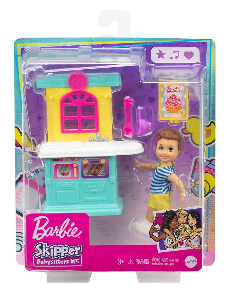 Barbie Skipper Babysitters Inc. Petite poupée et cuisine pour tout-petit avec boîte à dessert, bol et cuillère