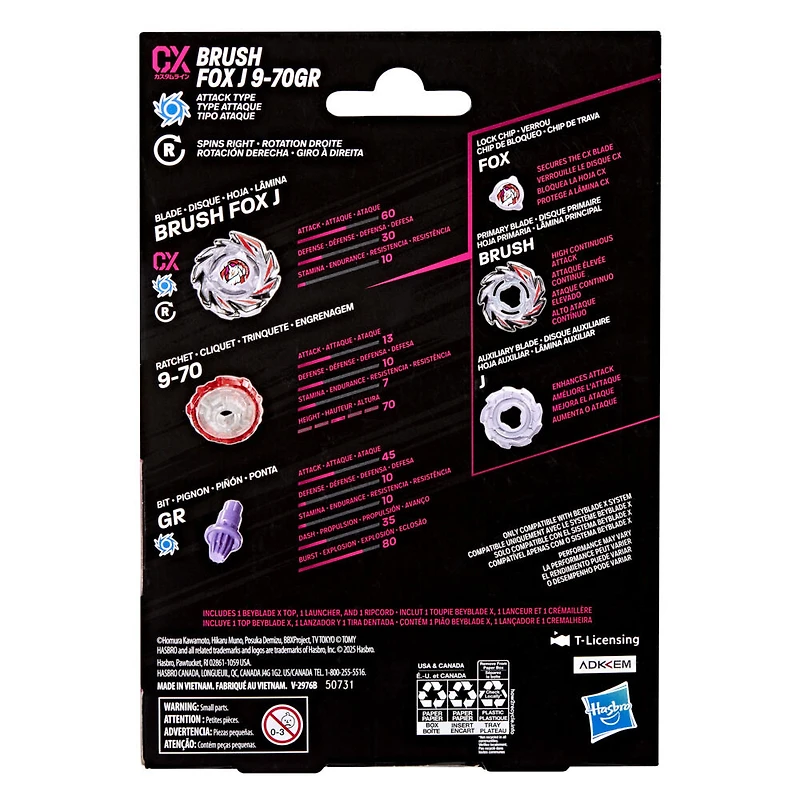 Beyblade X Starter Pack Brush Fox J 9-70GR CX, toupie et lanceur