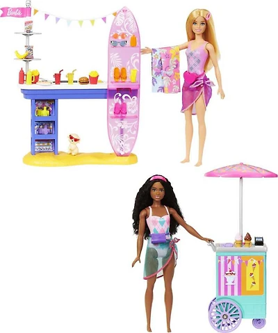 Barbie - Coffret de jeu - Promenade à la plage, Brooklyn et Malibu