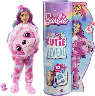 Barbie Cutie Reveal Fantasy Series Doll with Sloth Plush Costume and 10 Surprises