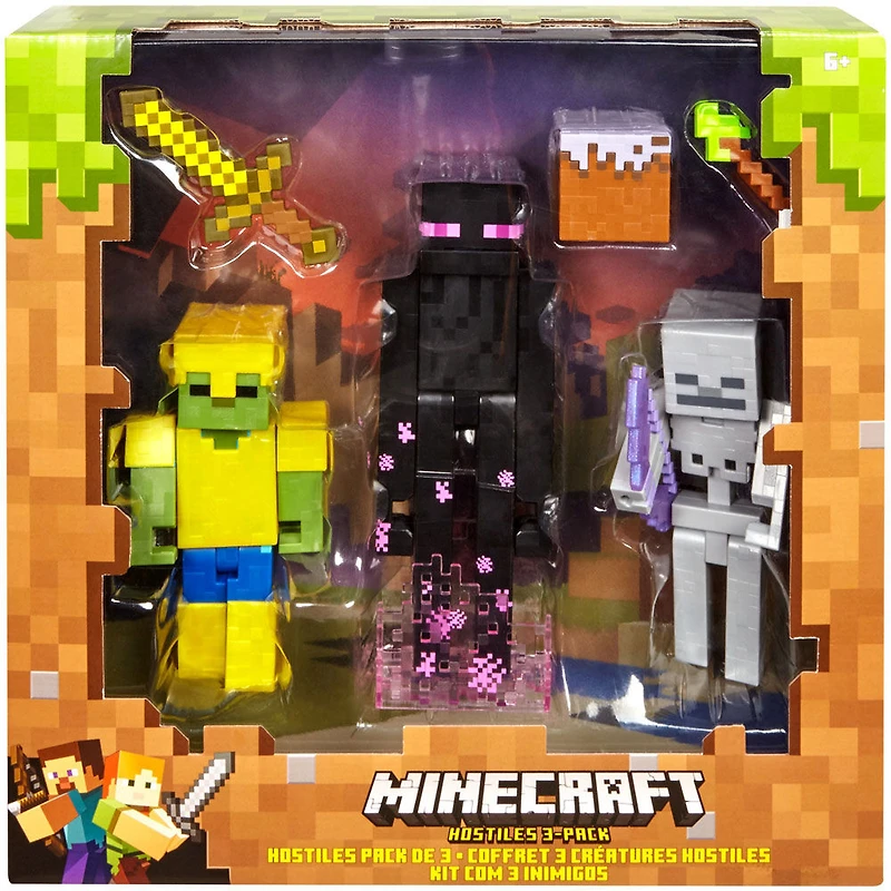 Coffret de 3 figurines articulées Mode Survie Minecraft -  les styles peuvent varier - Notre Exclusivité