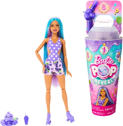 ​Barbie Pop Reveal Fruit Series Doll, Grape Fizz Theme with 8 Surprises Including Pet & Accessories, Slime, Scent & Color Change