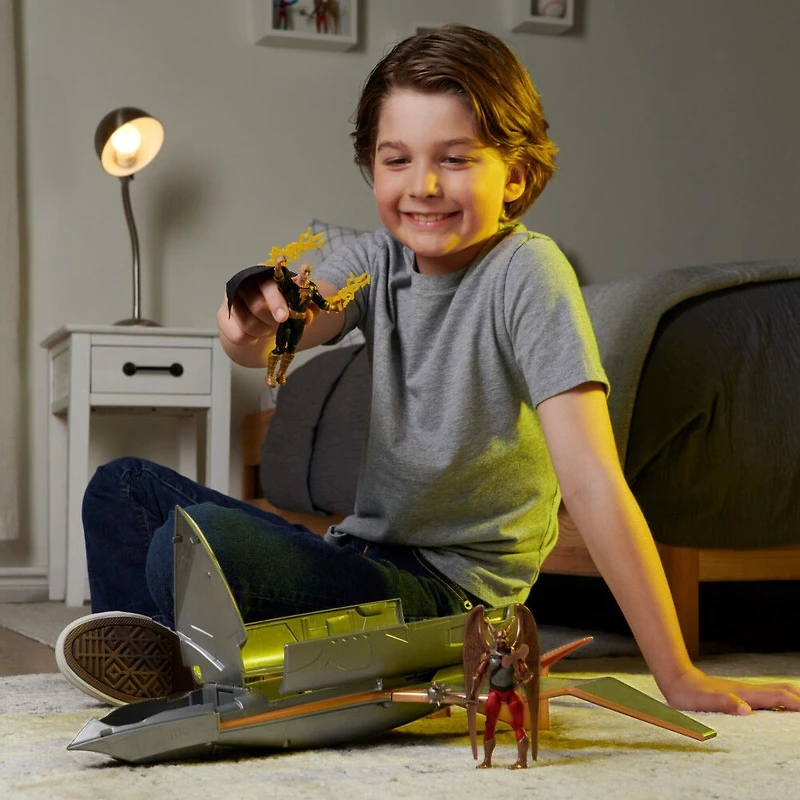 DC Comics, Vaisseau Hawk Cruiser Patrol, comprend des figurines articulées Black Adam et Hawkman, plus de 40 cm de large, Première Édition