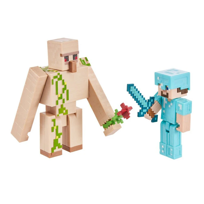 Minecraft - Créer-Un-Bloc - Figurines Steve Et Golem De Fer