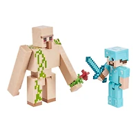 Minecraft - Créer-Un-Bloc - Figurines Steve Et Golem De Fer
