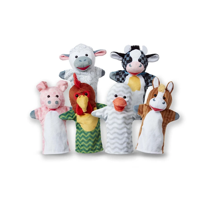 Melissa & Doug Barn and Safari Buddies Hand Puppets, Set of 12 - English Edition